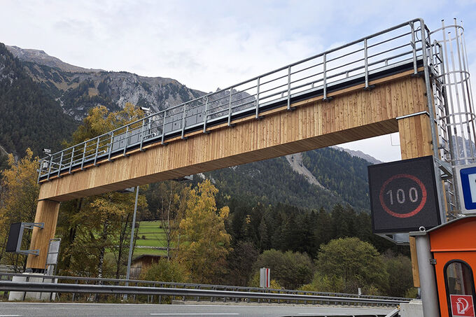 Overhead signpost made of wood